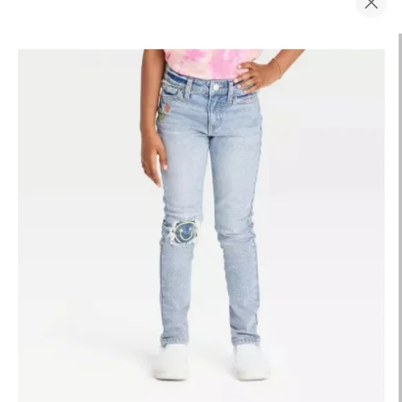 New Girls Cat & Jack Peace Sign Jeans Size 16 - Picture 1 of 5